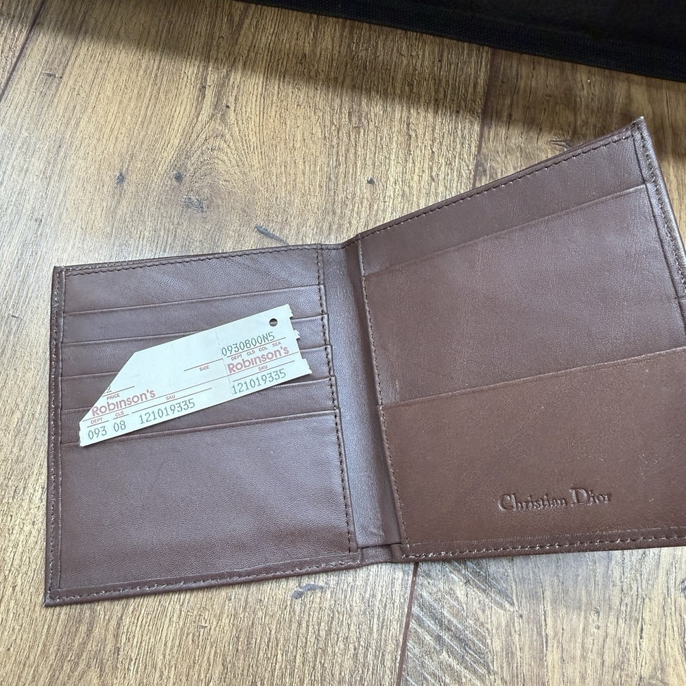 Vintage CHRISTIAN DIOR Mens Brown Leather Cardholder Bifold Wallet NEW - Picture 4 of 7